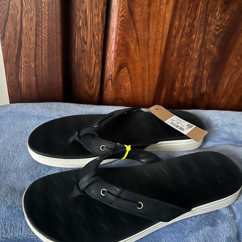 Sperry Adriatic Leather Black Nautical Sandals, women’s size 9, new with tag - Picture 2 of 8
